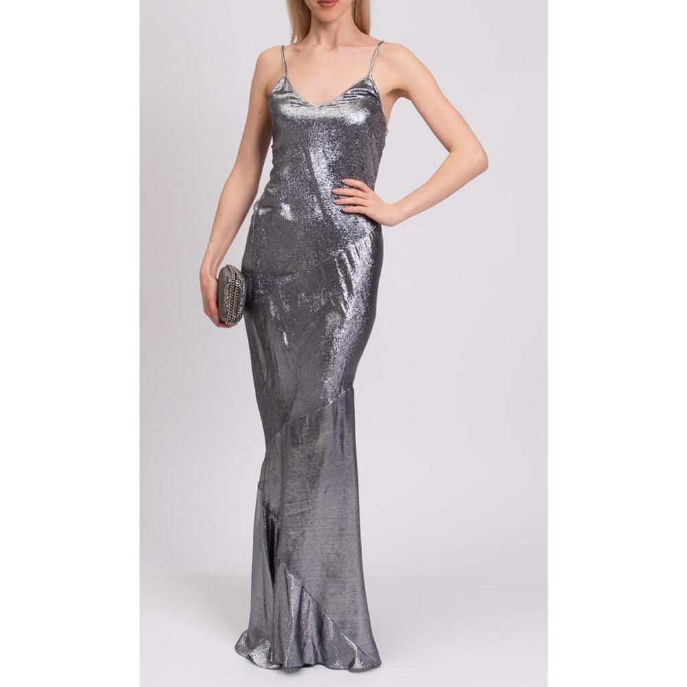 Alexandre Vauthier V Neck Silver Silk Blend Ball Gowns Dress Prom Homecoming 6